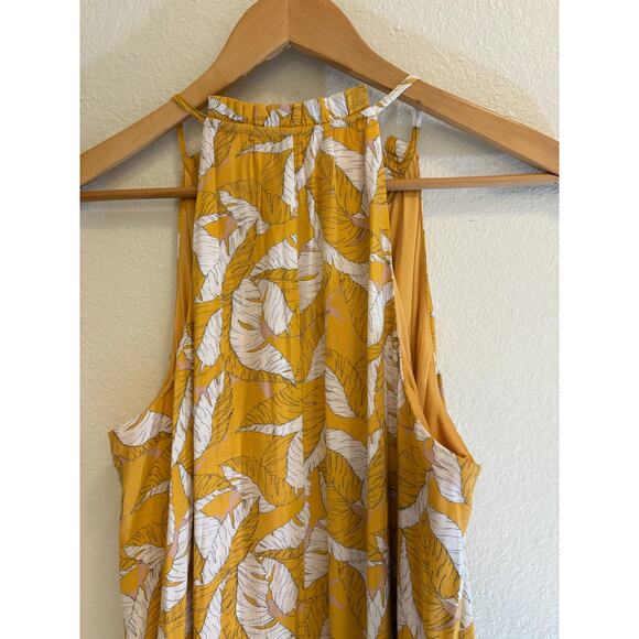NINE WEST Maxi Dress | Yellow White Ruffled Tiered Halter Sleeveless | LARGE - Picture 6 of 8